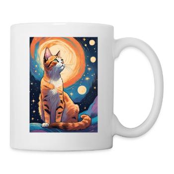 Katze Gemälde rote schwarze Cat - Tasse - Weiß - Rechts