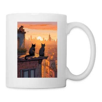 Katze Gemälde rote schwarze Cat - Tasse - Weiß - Rechts