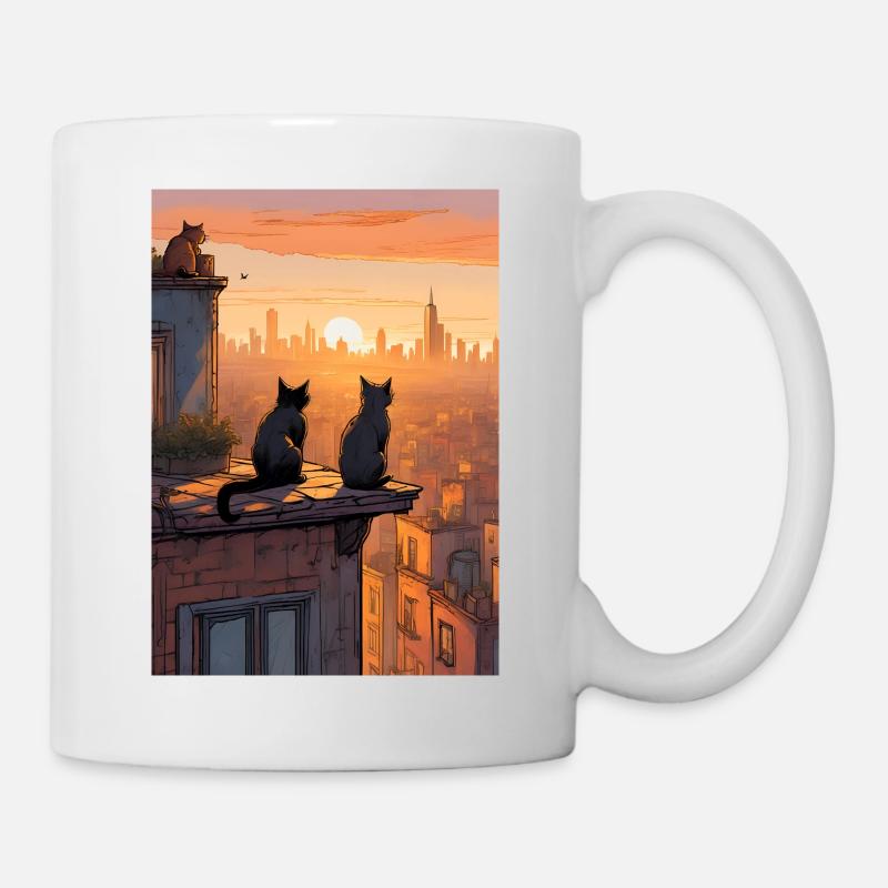 Katze Gemälde rote schwarze Cat - Tasse - Weiß