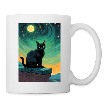 Katze Gemälde rote schwarze Cat - Tasse - Weiß - Rechts
