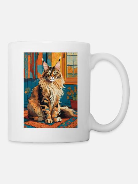 Peinture Chat Rouge Noir Chat Maine Coon - Mug blanc - blanc