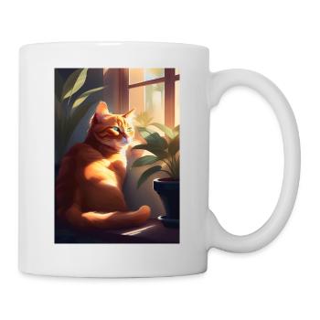 Katze Gemälde rote schwarze Cat - Tasse - Weiß - Rechts