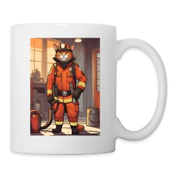 Feuerwehr Katze Kinder - Tasse - Weiß - Rechts
