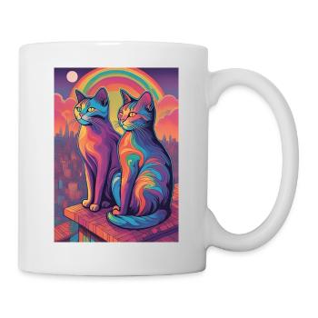 Psychodelische Katze Regenbogen - Tasse - Weiß - Rechts