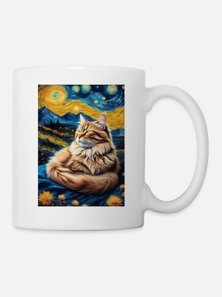 Cat Painting Red Black Cat - Mug - white
