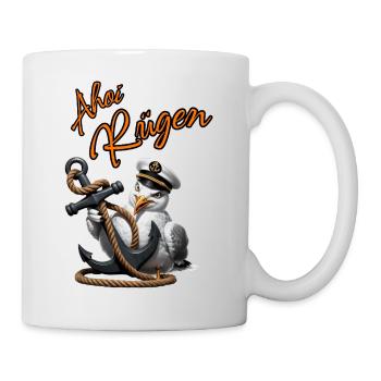 Ahoi Rügen ! lustige Möwe mit Anker - Tasse - Weiß - Rechts