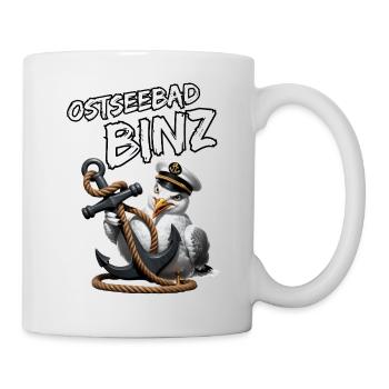 Ostseebad Binz mit lustige Möwe mit Anker - Tasse - Weiß - Rechts