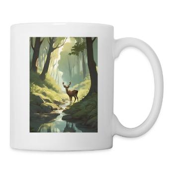 Hirsch im Wald Grün - Tasse - Weiß - Rechts