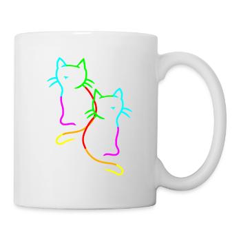 80er 90er Retro Vintage Regenbogen Katzen Katze - Tasse - Weiß - Rechts