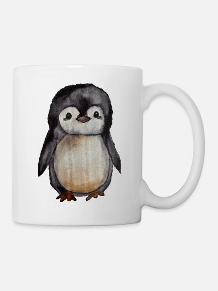 Kleiner süßer aquarell Pinguin handgemalt - Tasse - Weiß