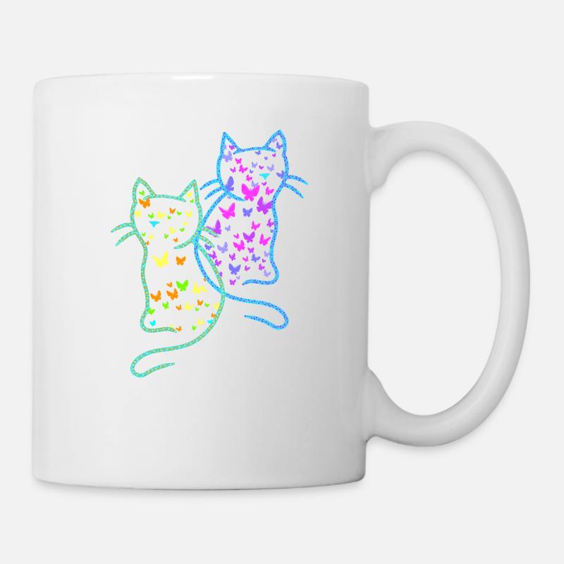 Frühling Sommer Katzen Katze Schmetterlinge - Tasse - Weiß