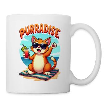 Purradise - Chat cool sur la plage - Mug blanc - blanc - Droite