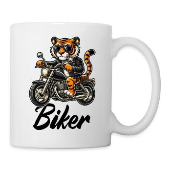 Motorrad Tiger Comic Biker - Tasse - Weiß - Rechts