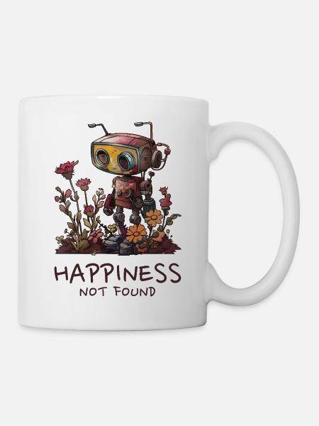 Roboter - "Happiness Not Found" - Tasse - Weiß
