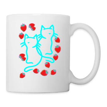 80er 90er Katzen Katze Erdbeeren Sommer Vintage - Tasse - Weiß - Rechts