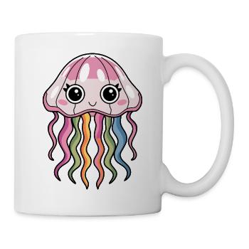 Cute Kawaii Jellyfish with Rainbow Tentacles - Mug - white - Right