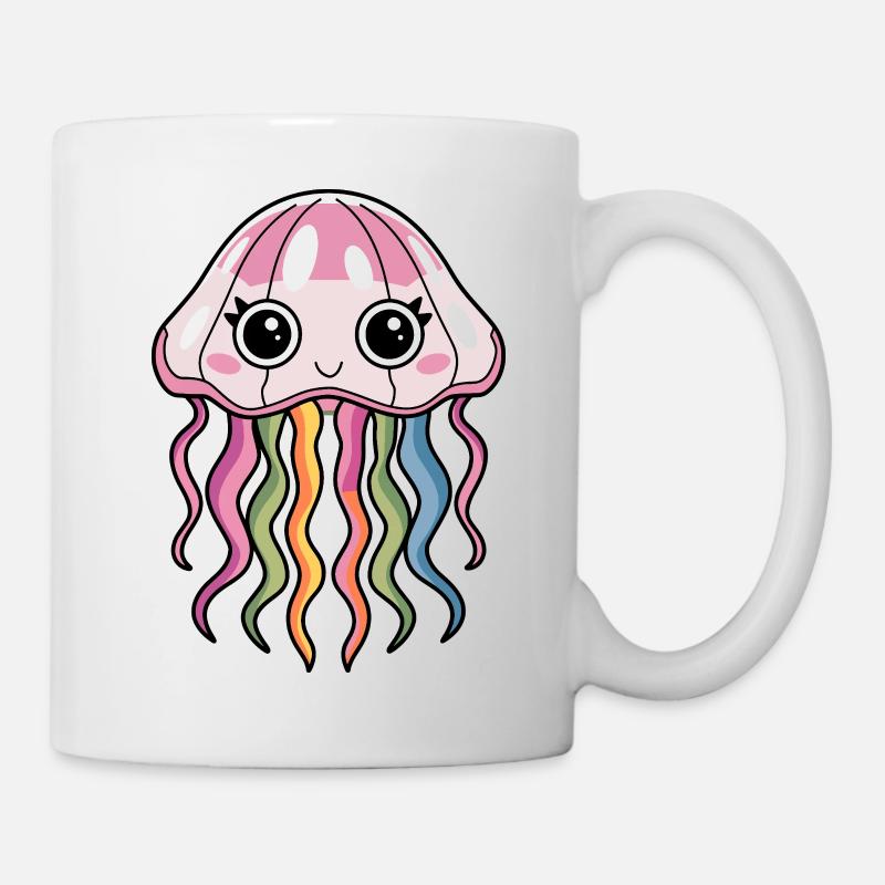 Cute Kawaii Jellyfish with Rainbow Tentacles - Mug - white