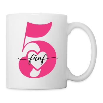 Ziffer Fünf 5 mit Herz - Tasse - Weiß - Rechts