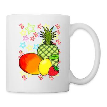 80er Obst Früchte Frucht Retro Teenie - Tasse - Weiß - Rechts