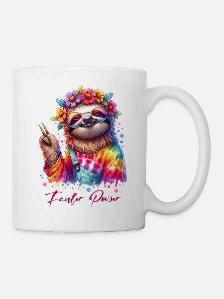 Fauler Power - Flower Power - Hippie Faultier - Tasse - Weiß
