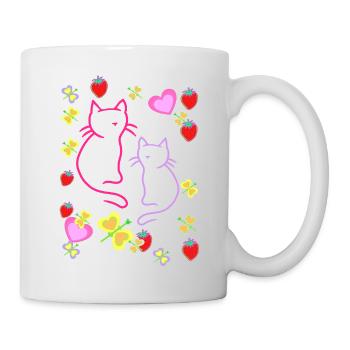 Retro Sommer Erdbeer Katzen Teenie Mädchen Katze - Tasse - Weiß - Rechts