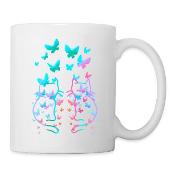 80er Retro Katzen Katze Teenie Schmetterlinge Kind - Tasse - Weiß - Rechts