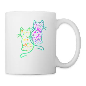 80er Retro Katzen Katze Teenie Schmetterlinge Kind - Tasse - Weiß - Rechts