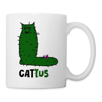 Cattus – Kaktuskatze Doodle, grüne Katze mit Stacheln. - Tasse - Weiß - Rechts