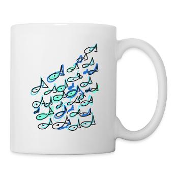 Poisson, banc de poissons, dessiné à la main, illustration - Mug blanc - blanc - Droite