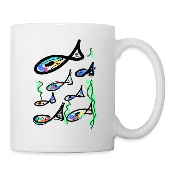 Poisson, banc de poissons, dessiné à la main, illustration - Mug blanc - blanc - Droite