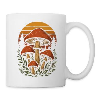 Waldpilze im Retro-Stil – Natur Illustration - Tasse - Weiß - Rechts