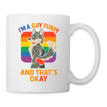 Humorous "I'm A Gay Furry And That's Okay" - Mug - white - Right