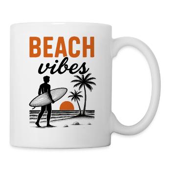 Ambiance de la plage, Surfer, Plage, Vacances, Mer, Palmiers - Mug blanc - blanc - Droite