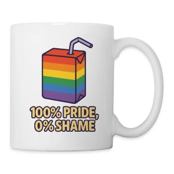 100% Pride, 0% Shame – Regenbogen-Saftbox Design - Tasse - Weiß - Rechts
