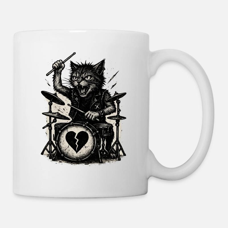 Cat Playing Drums Punk Rock Music - Mug - white