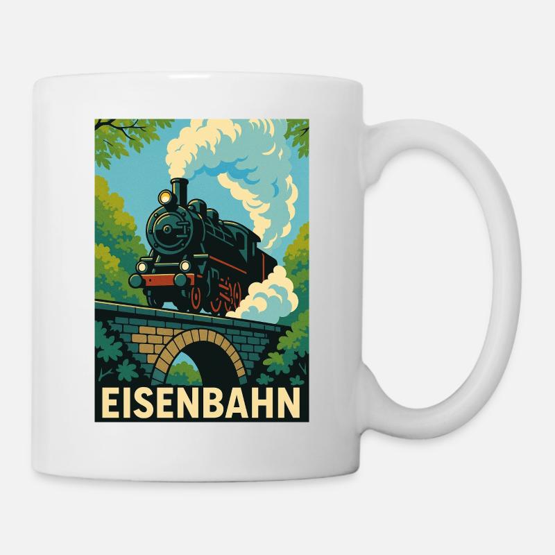 Eisenbahn Brücke Wald Dampflok Zug Kinder - Tasse - Weiß