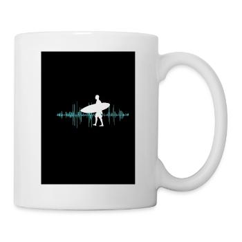 Silhouette de surfeur avec disposition des ondes sonores - Mug blanc - blanc - Droite