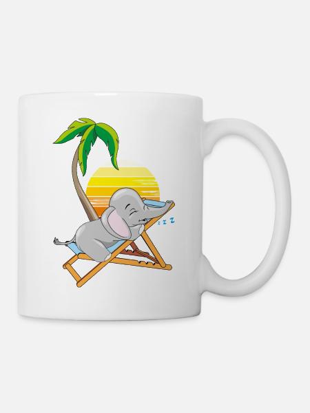 Schlafendes Elefantenbaby unter der Palme - Tasse - Weiß