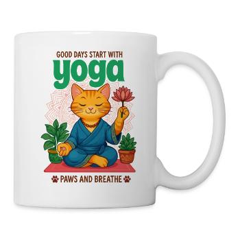 Zen yoga cat with lotus and plants - Mug - white - Right