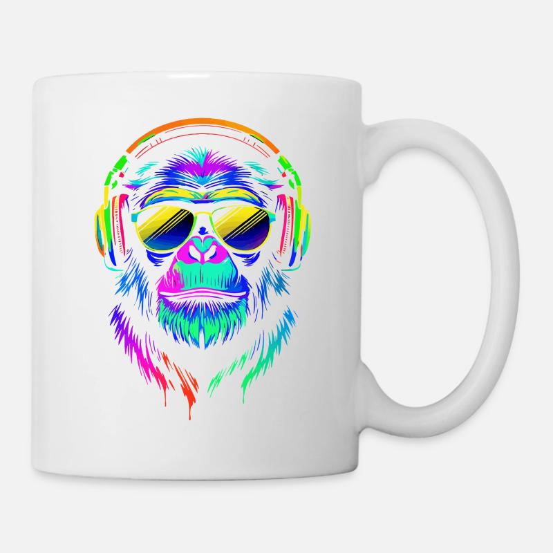 Gorille rétro en couleurs vives avec casques audio - Mug blanc - blanc