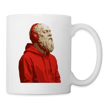 Socrates in red hoodie and headphones  - Mug - white - Right