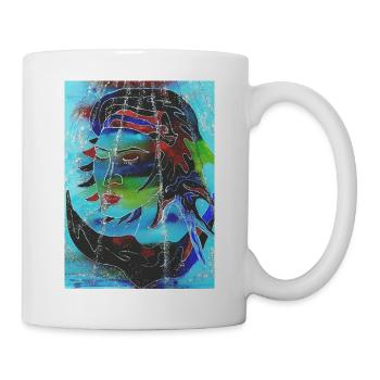 Abstraktes Porträt in lebendigen Farben - Tasse - Weiß - Rechts