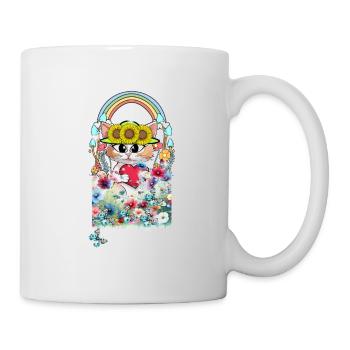 Katze Blumen Garten Kinder Mädchen - Tasse - Weiß - Rechts