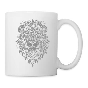 Elegant lion head in leaf motif - Mug - white - Right