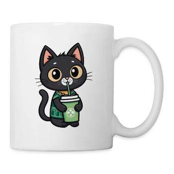 Niedliche Katze mit Trinkbecher trinkt Bubble Tee - Tasse - Weiß - Rechts