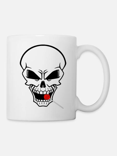 Rebellenschädel mit rotem Lutscher - Tasse - Weiß