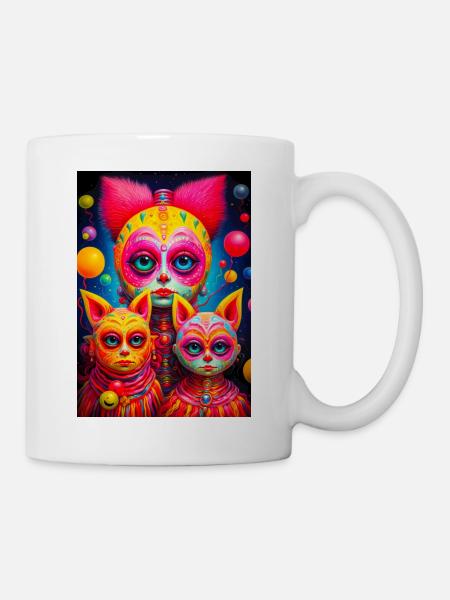 Cosmic faces sketched in vivid colors - Mug - white