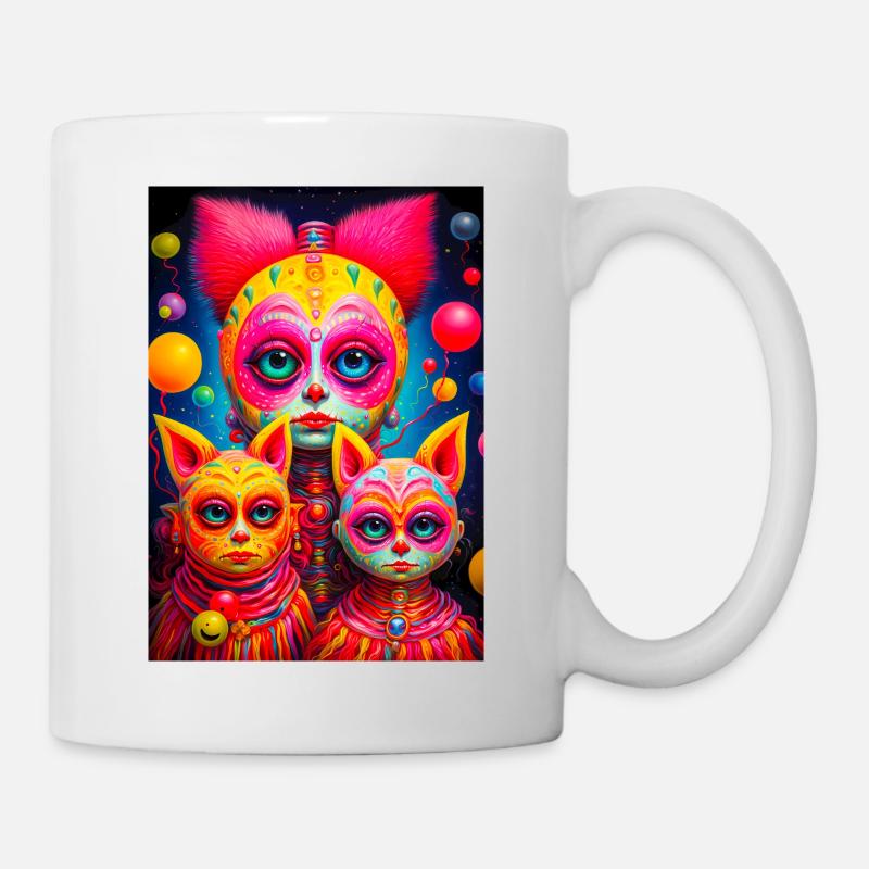 Visages Cosmiques Esquissés en Vifs Couleurs - Mug blanc - blanc