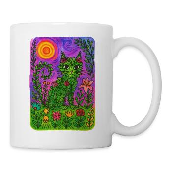 Lebendige Blumenkatzenfantasie - Tasse - Weiß - Rechts