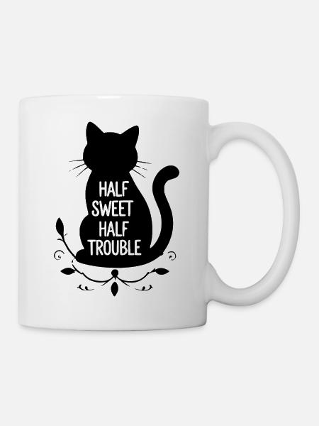 Half Sweet Half Trouble Black Cat - Mug - white